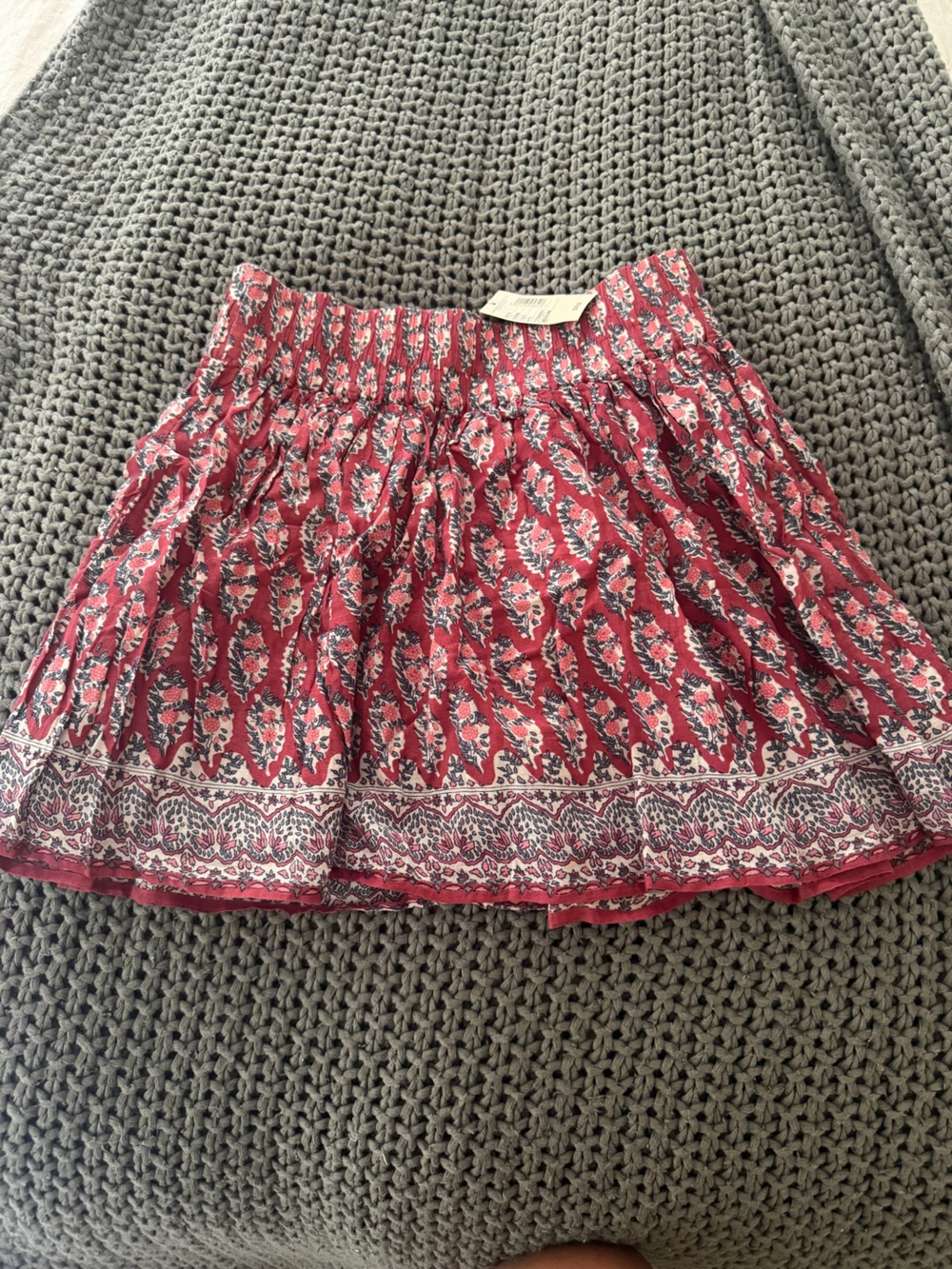 American Eagle Outfitters Red Patterned Smocked Mini Skirt